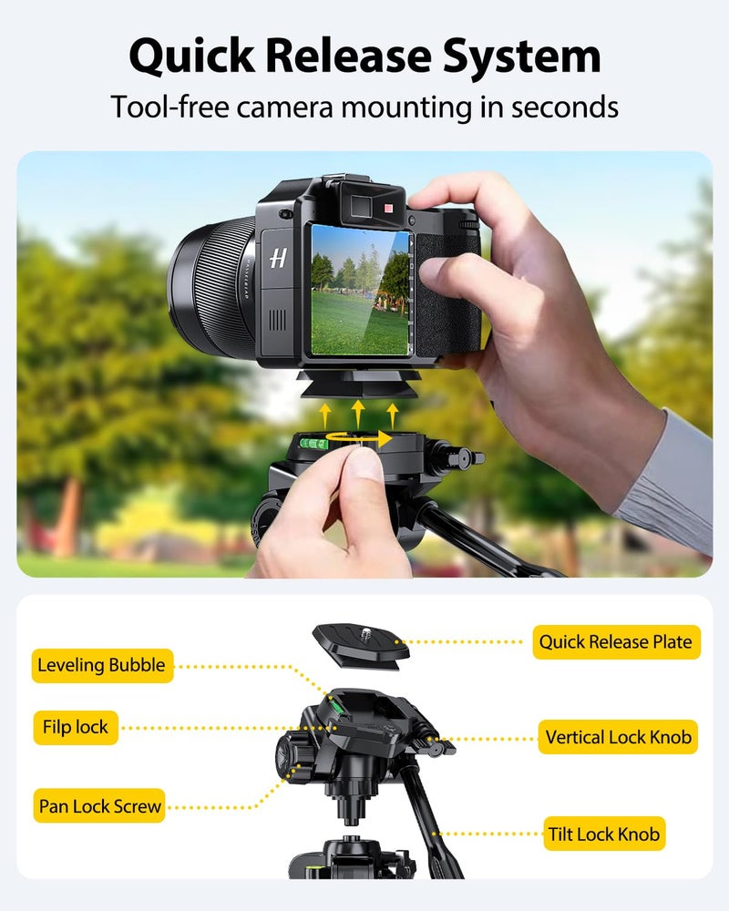 UBeesize 67â€ Camera Tripod with Travel Bag, Cell Phone Tripod with Bluetooth Remote and Phone Holder, Compatible with All Cameras, Cell Phones, Projector, Webcam, Spotting Scopes - Image 5